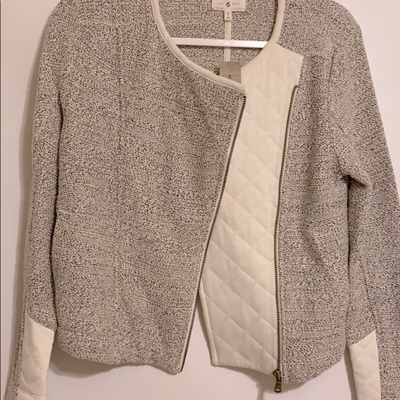 NWT LOU & GREY Tweed Moto Quilted 3/4 Jacket SP - Picture 2 of 6